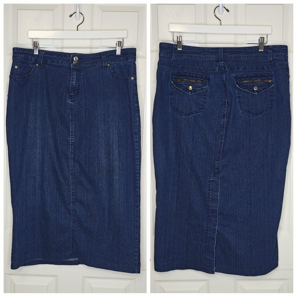 Ashley Stewart dark wash denim midi skirt sz 16W